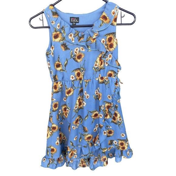 Lilt Dress Girls Size 8 Blue Ruffle Sunflower Flowy Summer Vacation Party Floral - Picture 1 of 11